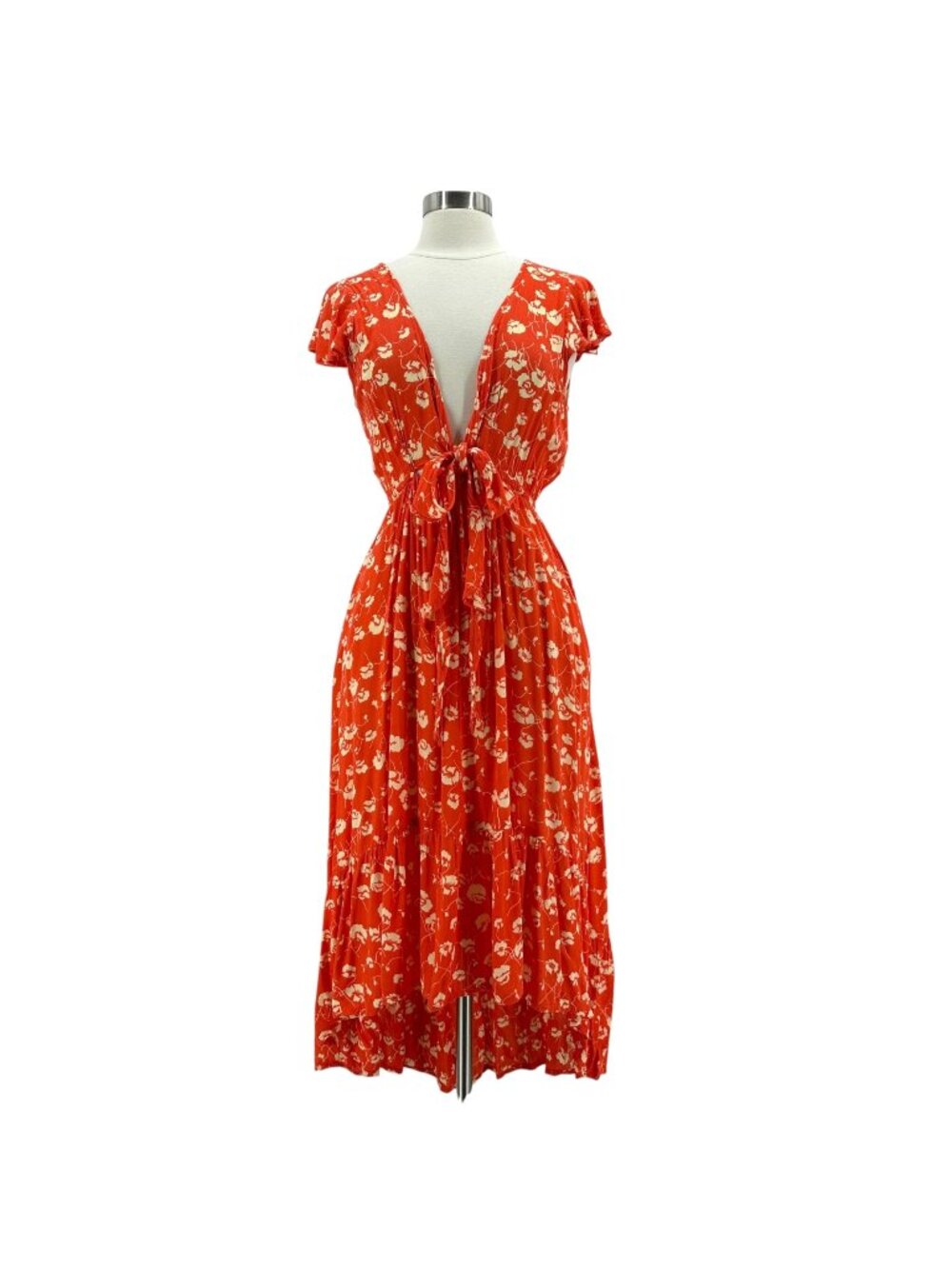 Tiare Hawaii Womens One Size Dress Midi V-Neck Floral Tropical Orange Yellow